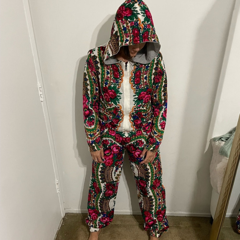 Amazing floral babushka rose reversible track suit sweatsuit XS